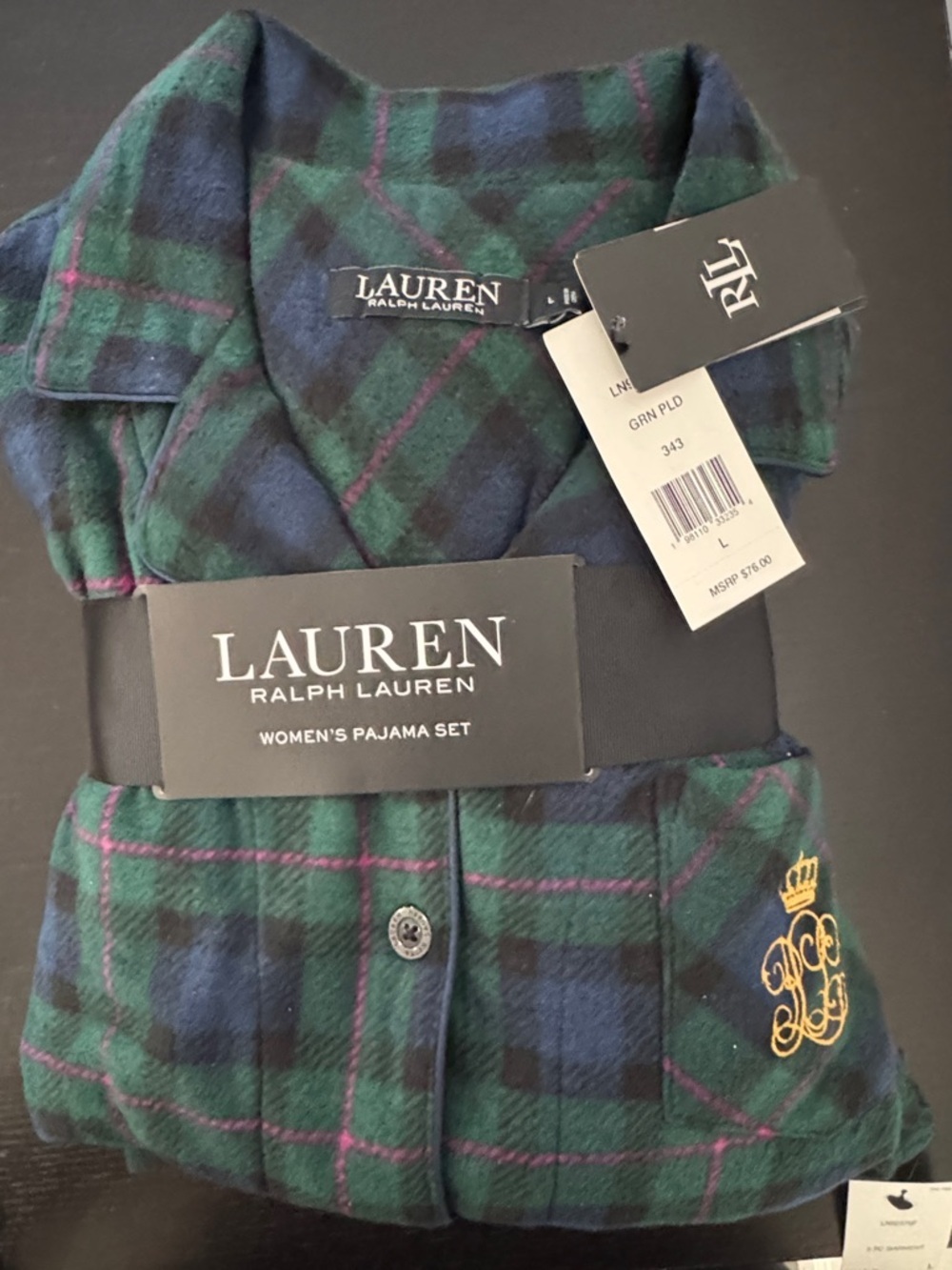 Lauren Ralph Lauren Plaid Women's Pajama Set Size Large - Picture 2 of 5